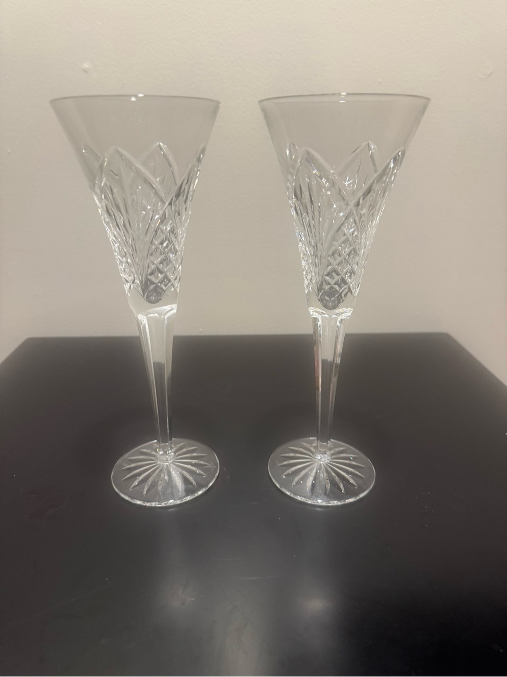 Waterford Crystal Champagne Toasting Flutes Pair Signed Cut Crystal
